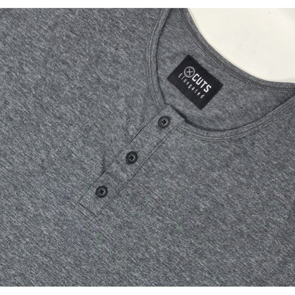 CUTS Clothing Mens XXL Elongated Short Sleeve Tee Henley Charcoal Gray